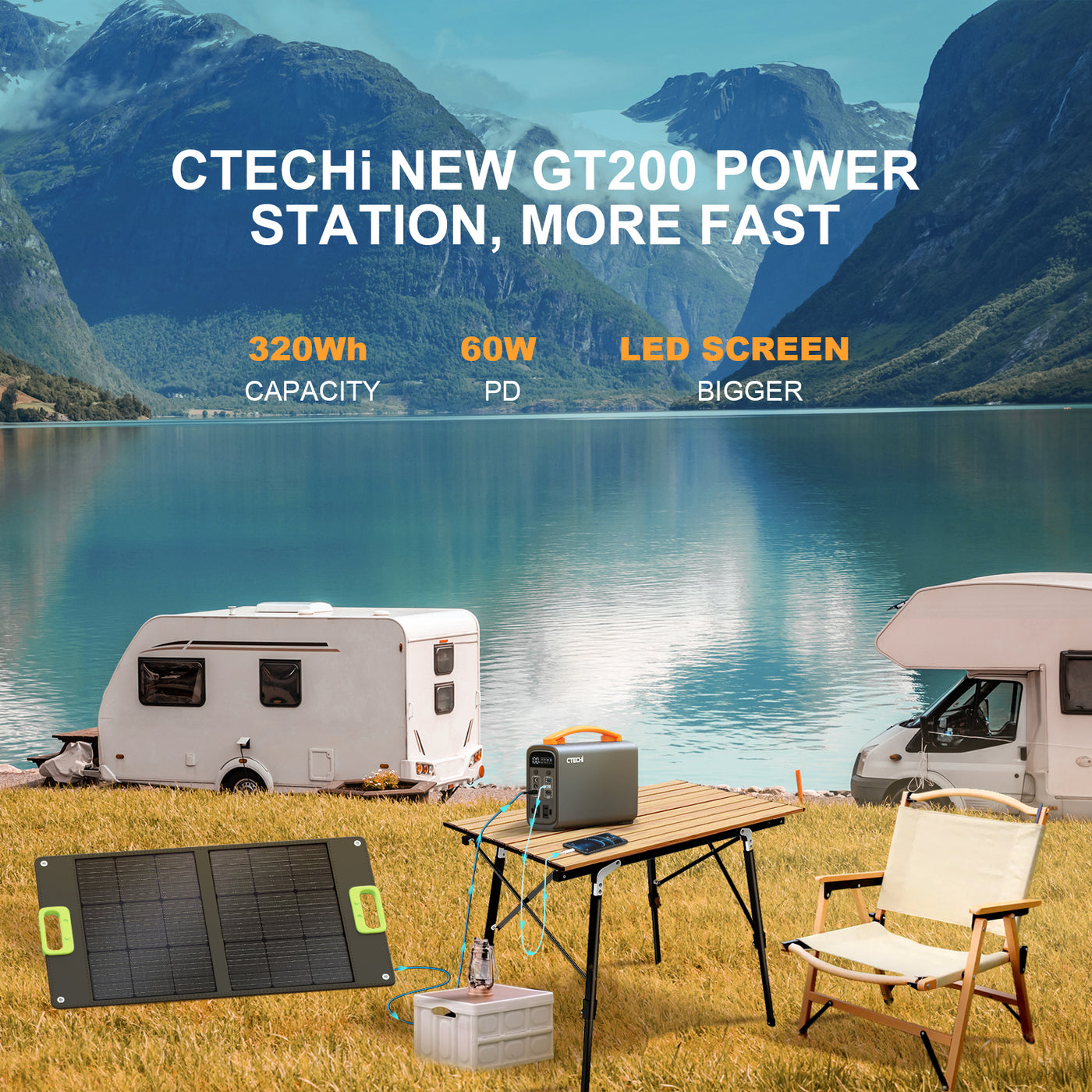 【Update Version】 CTECHi GT200 Portable Power Station 240W / 240Wh LiFePO4 Battery