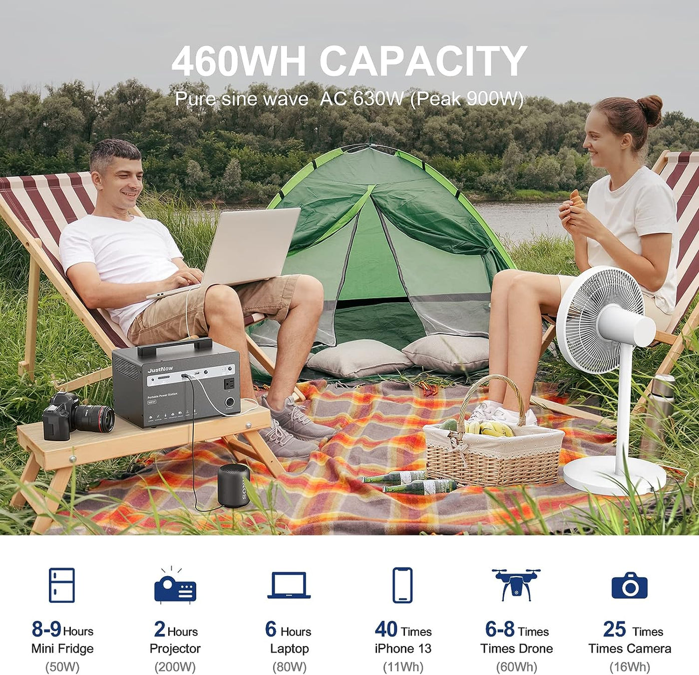 Portable Power Station 630W /460Wh LiFePO4 Battery